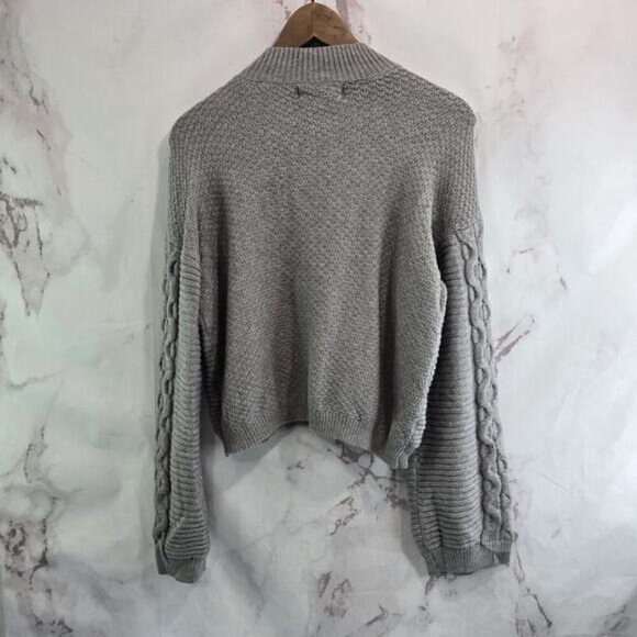 By Anthropologie Sweater Womens Small Gray Cable Knit Mock Neck Wide Arm - Picture 5 of 12